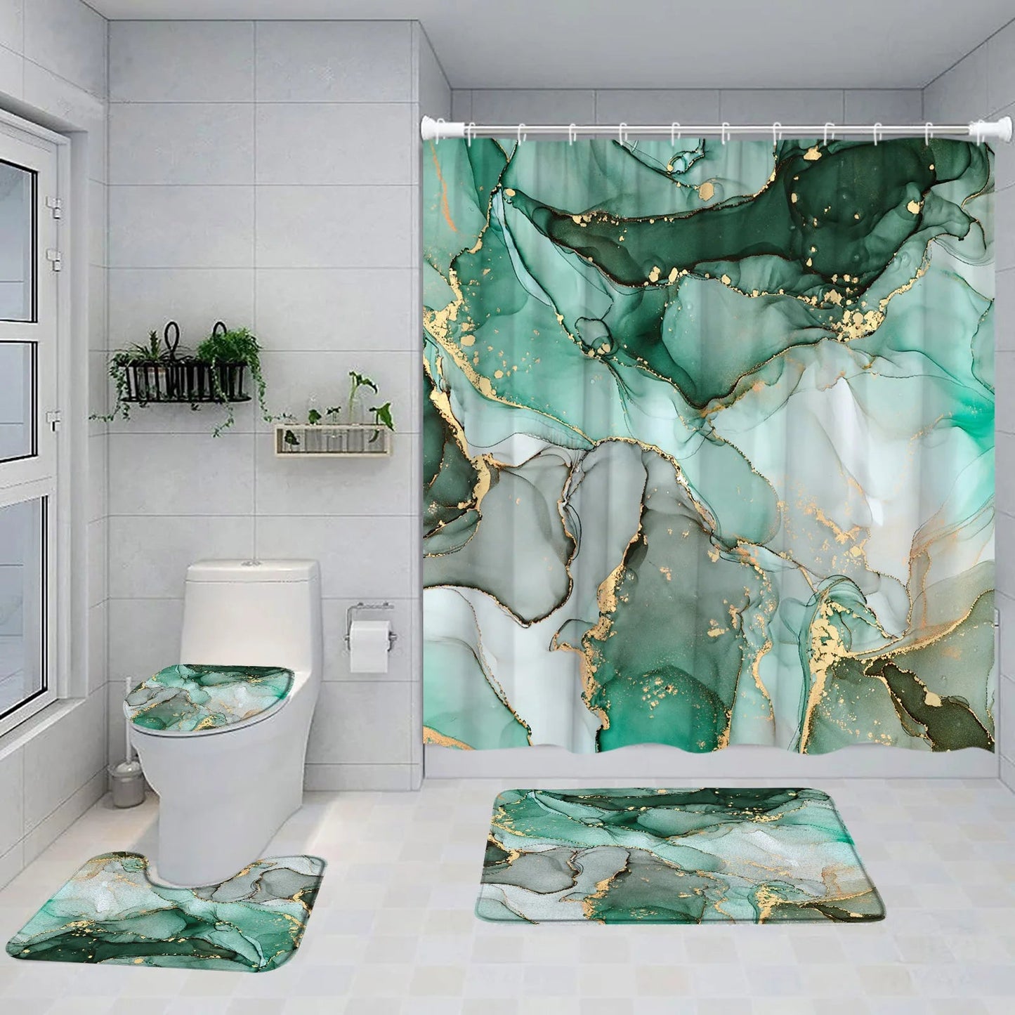 Schwarz-Weißer Marmor Duschvorhang-Set – Elegantes Badezimmer-Dekor für Stil 40