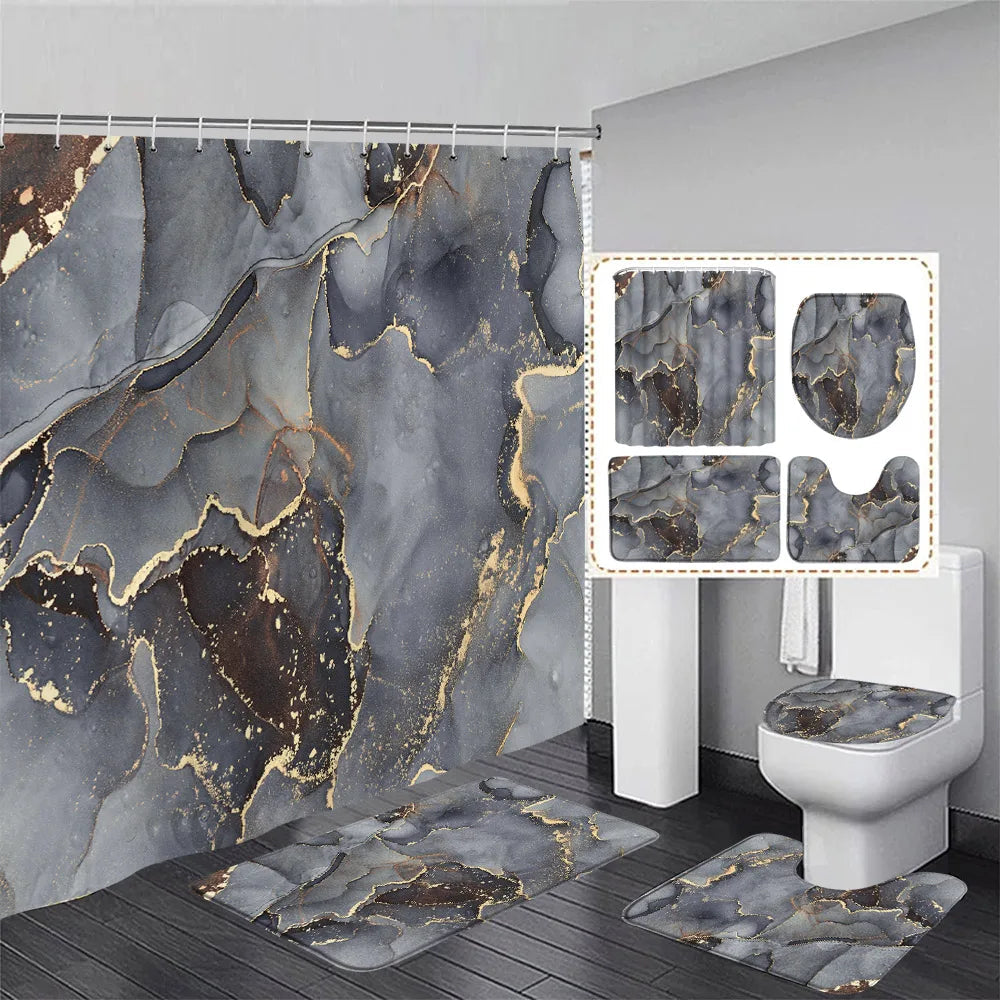 Schwarz-Weißer Marmor Duschvorhang-Set – Elegantes Badezimmer-Dekor für Stil 41