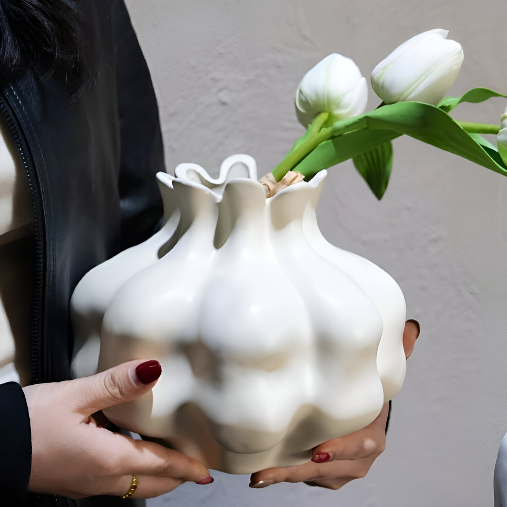 Stilvolle Cremefarbene Granatapfel Vase – Elegante Keramik für Einzigartige Akzente 6