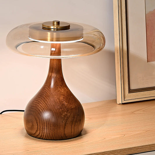 Elegante Tischlampe Holzglas – Warme Lichtform
