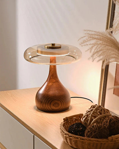 Elegante Tischlampe Holzglas – Warme Lichtform