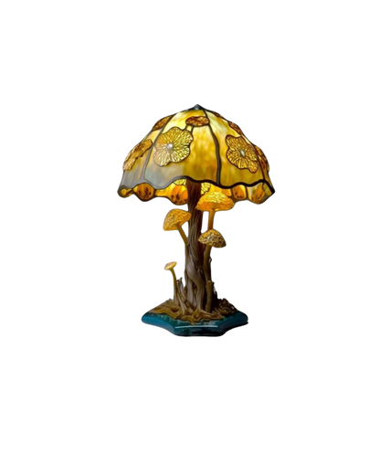 Dekorative Tischlampe Blumenpilz – Bunte Glasleuchte