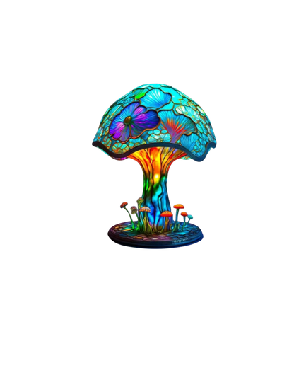 Dekorative Tischlampe Blumenpilz – Bunte Glasleuchte