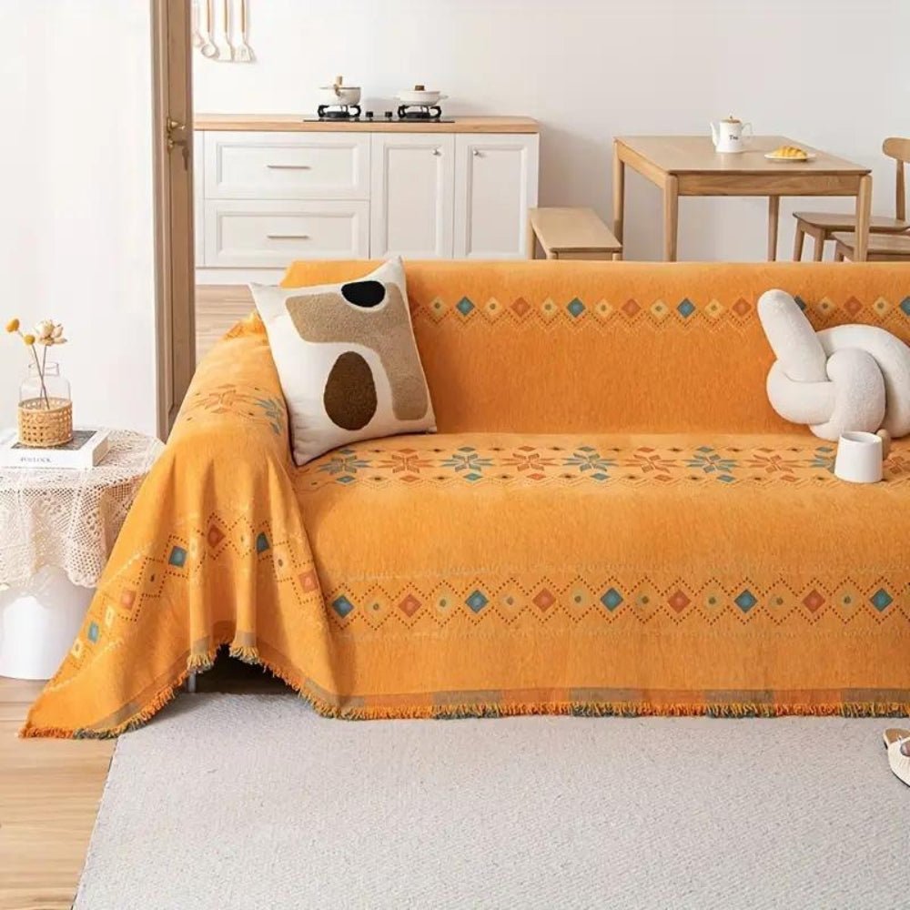 <strong>Sofabezug Chenille mit Fransen – Stilvolles Bohemian Design für Ihr Zuhause</strong> 2